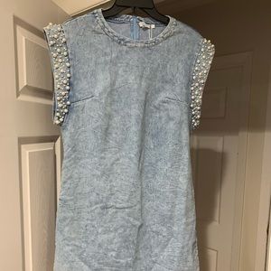 Light wash denim dress with pearl embellishments - never worn and so cute!